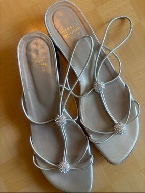 Stuart Weitzman “Tweety” Slingback Crystal-Accent sandals